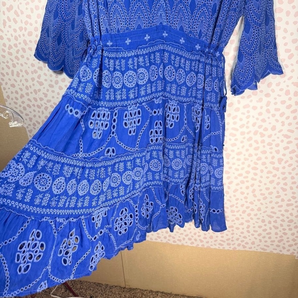 NEW Johnny Was Bluebelle Eyelet Embroidered Tiered Dress Blue 2X Boho NWT - Picture 12 of 12
